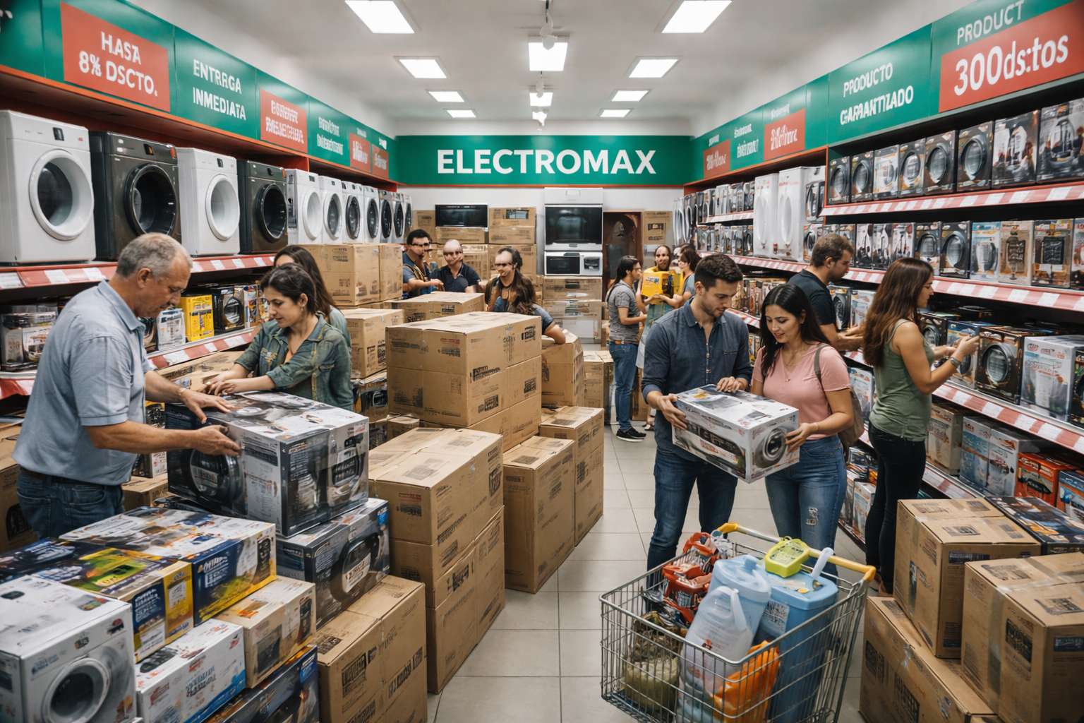 Interior de tienda física abarrotada